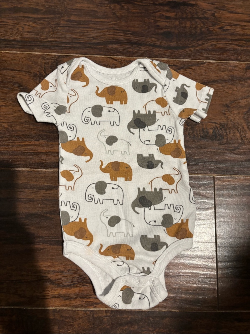 Koala Kids White Bodysuit with Brown and Gray Elephant Print